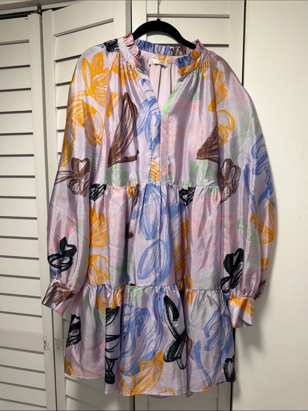 STINE GOYA Lilac Floral Print Ruffled Neck Blouse